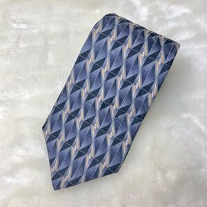 Palatina Geometric Blue & Beige Patterned Men's Tie 100% Silk Made in USA